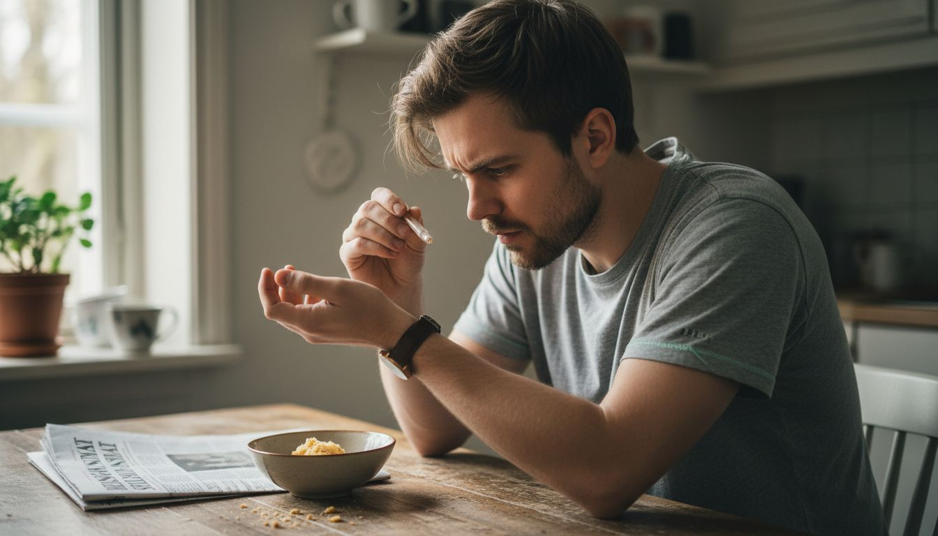 Mies kokeilee hajuvesinäytettä ranteeseensa.