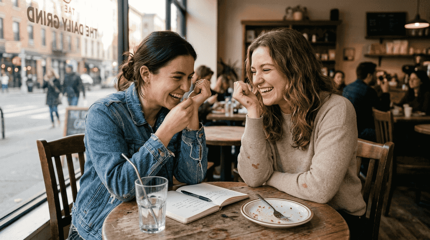 Friends comparing perfumes on their wrists