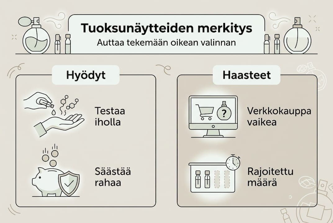 Infografiikka: tuoksunäytteiden plussat ja miinukset