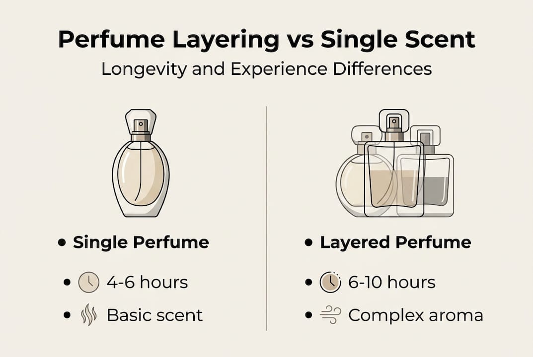 Infographic comparing single and layered perfumes