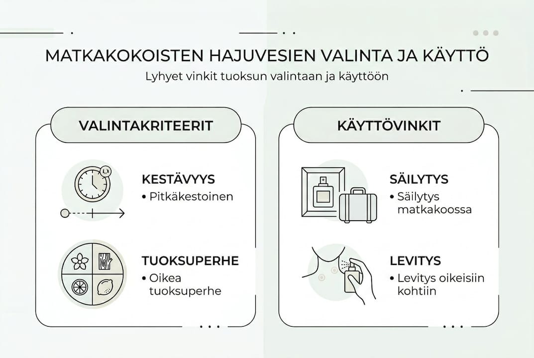 Infografiikka: Näin valitset ja käytät matkakokoista hajuvettä fiksusti