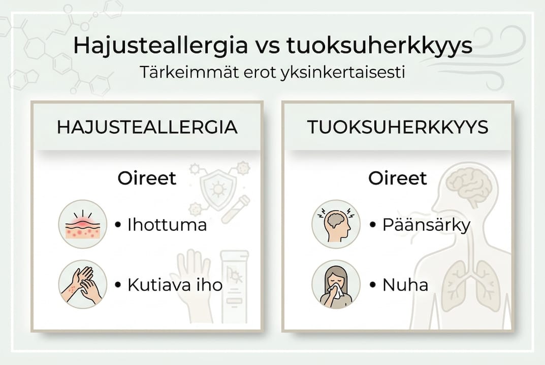 Infografiikka: Miten hajusteallergia ja tuoksuyliherkkyys eroavat toisistaan?