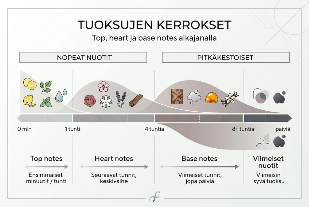 An illustrative image of different fragrance notes and their longevity