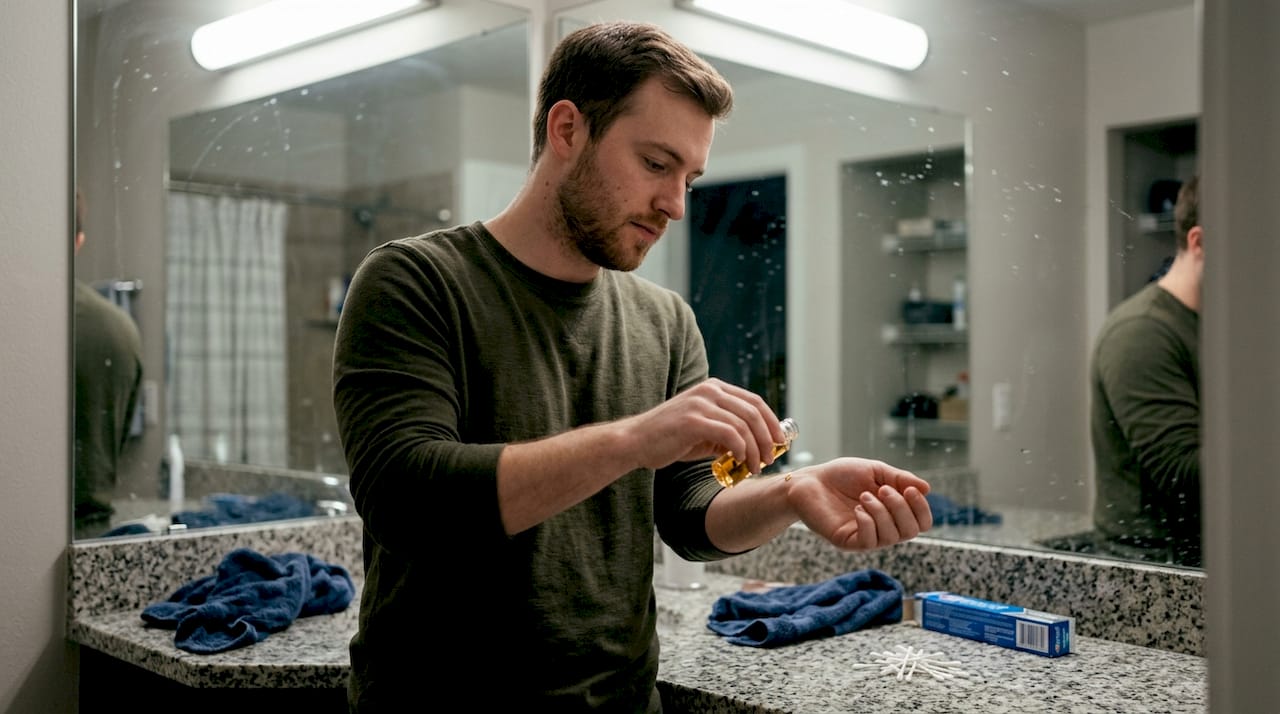 Man testing perfume sample on wrist