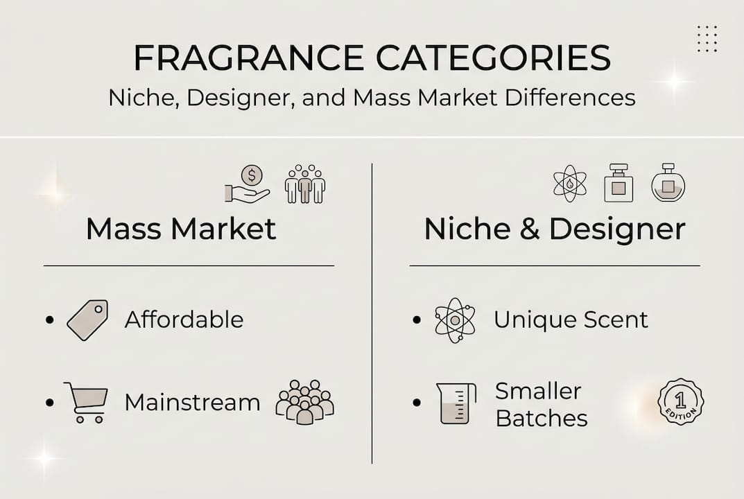 Infographic comparing niche and mass fragrances
