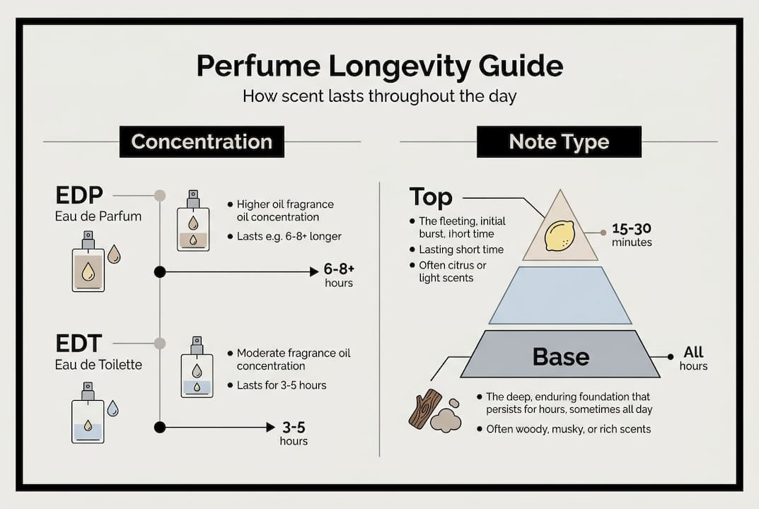 Infographic comparing perfume types and longevity