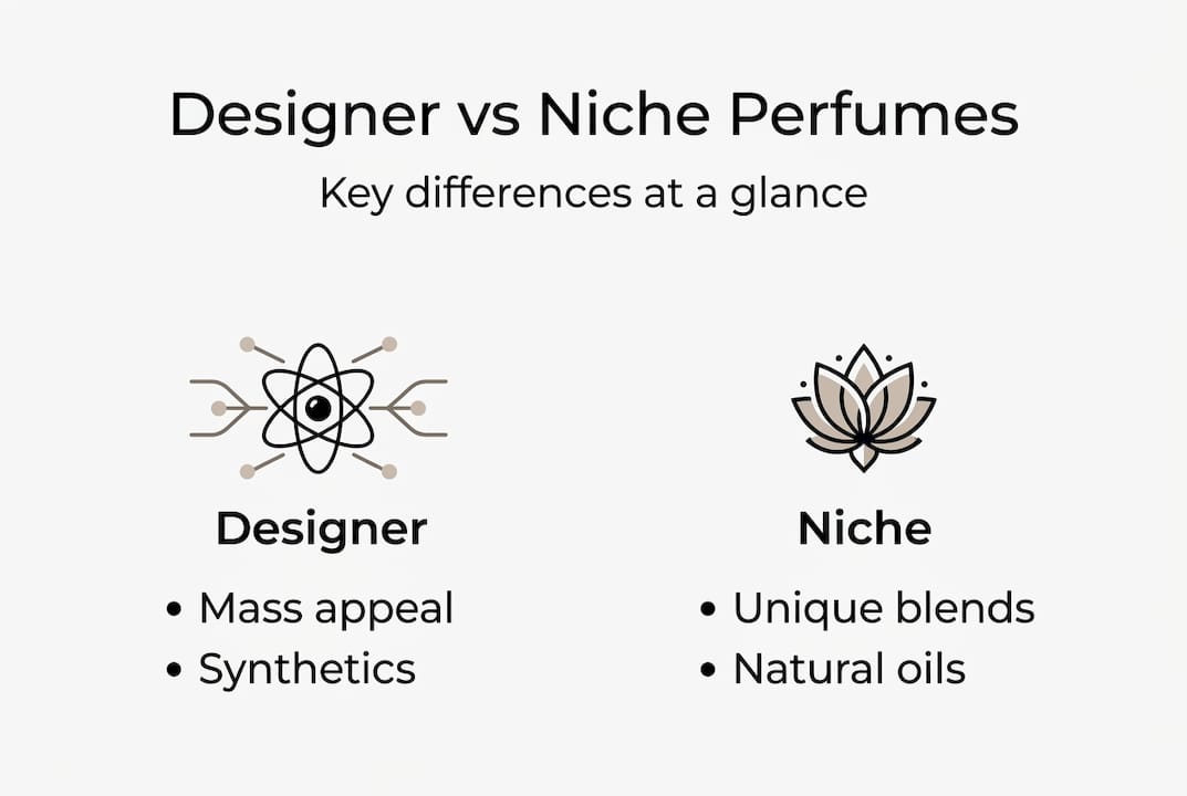 Infographic comparing designer and niche perfume features