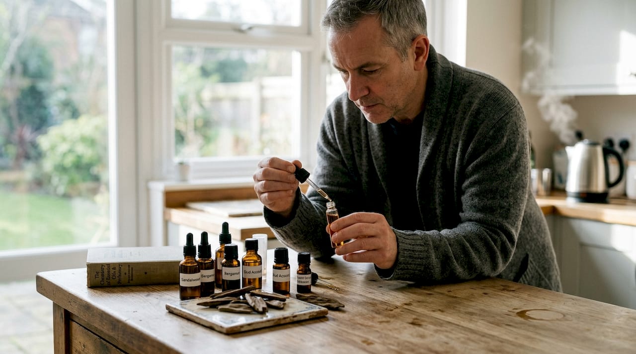 Man exploring niche perfume oils and ingredients