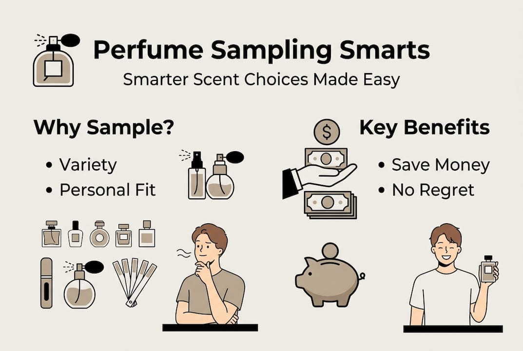 Perfume sampling infographic with key benefits