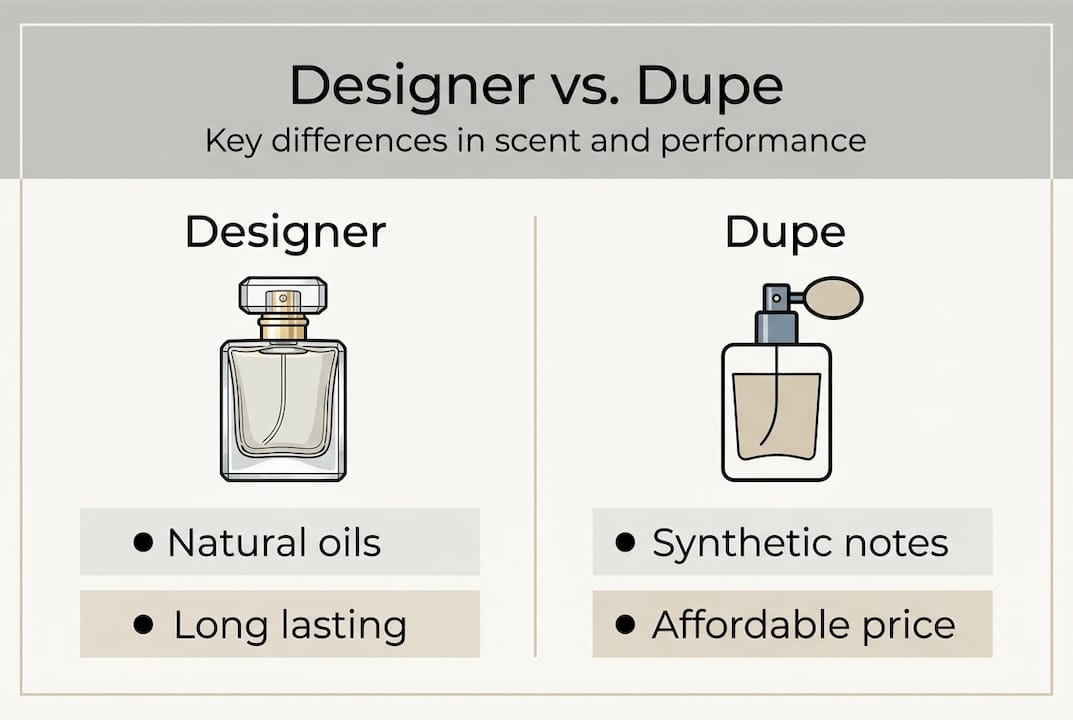 Infographic comparing designer and dupe perfumes