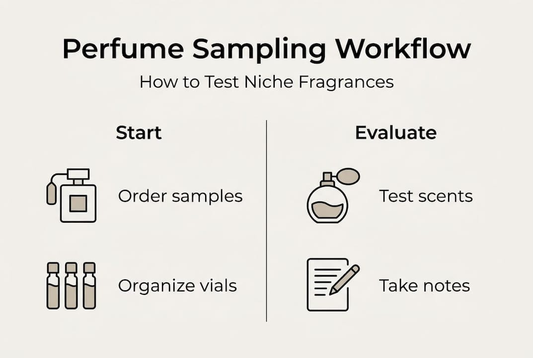 Infographic showing perfume sampling steps and actions