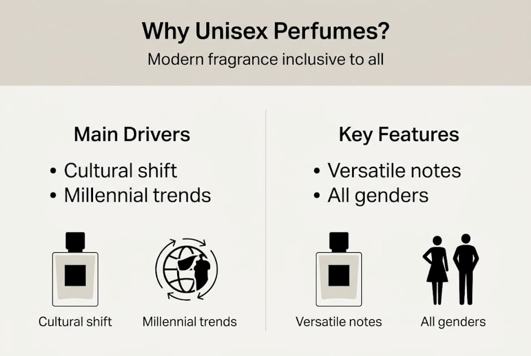 Infographic overview of unisex perfume trends and features