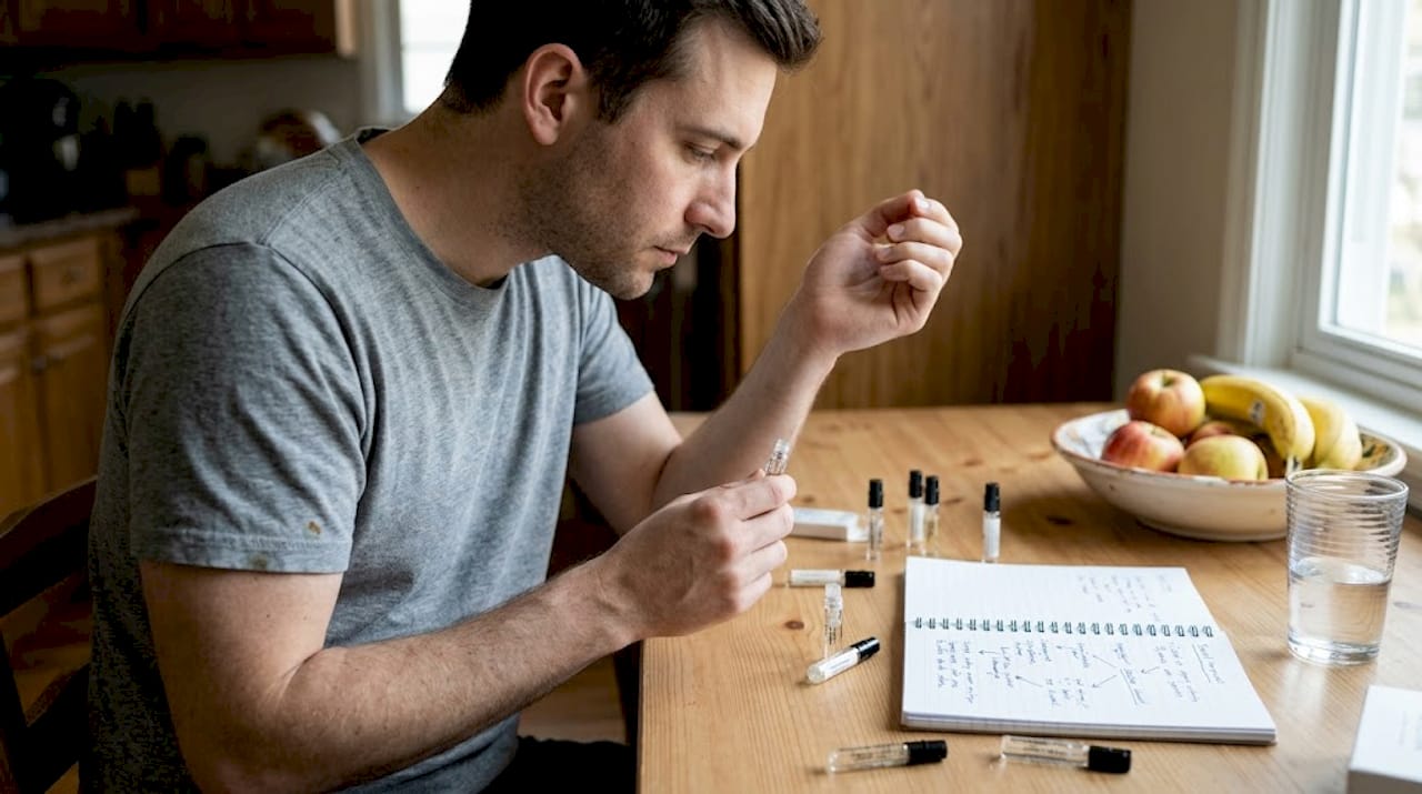 Man sampling fragrance discovery set