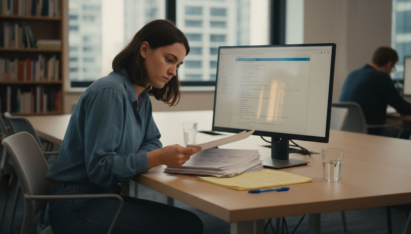 Manager checking compliance submissions and records