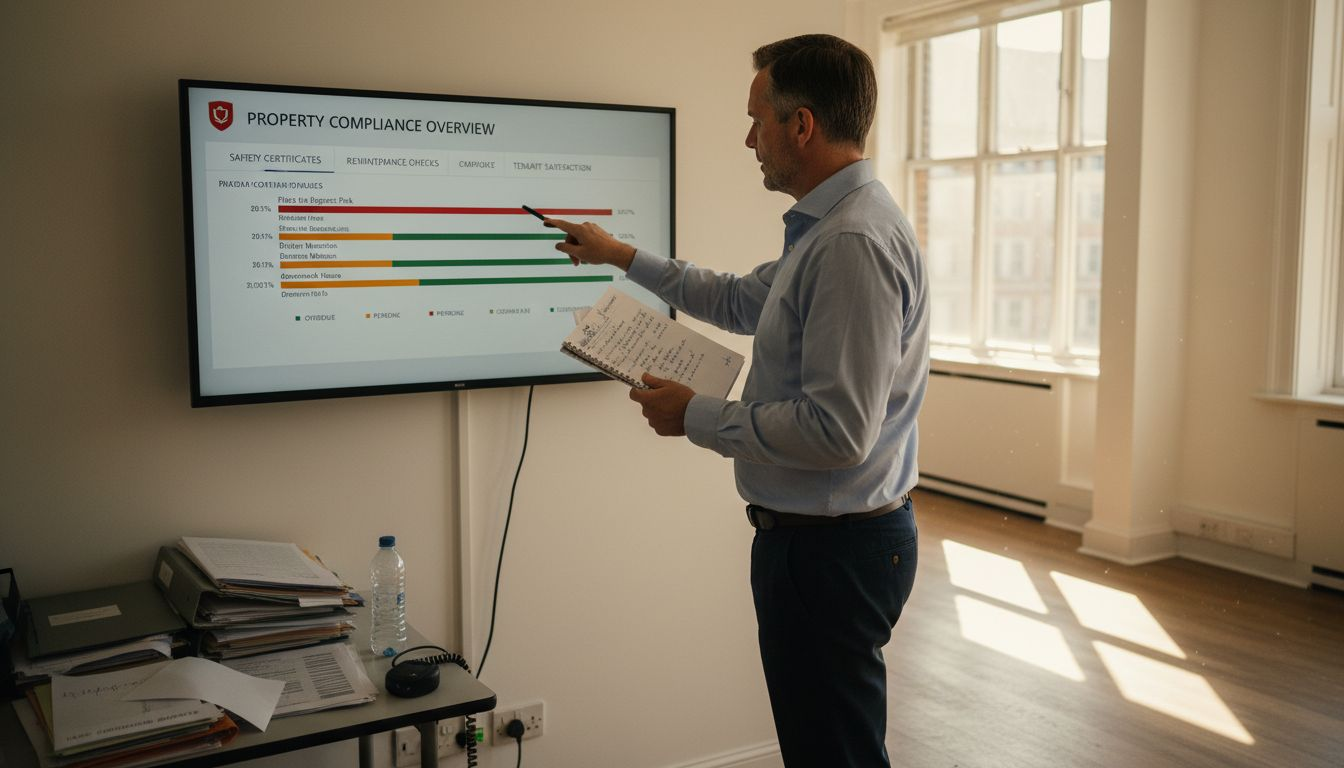 Property manager reviewing real-time compliance dashboard