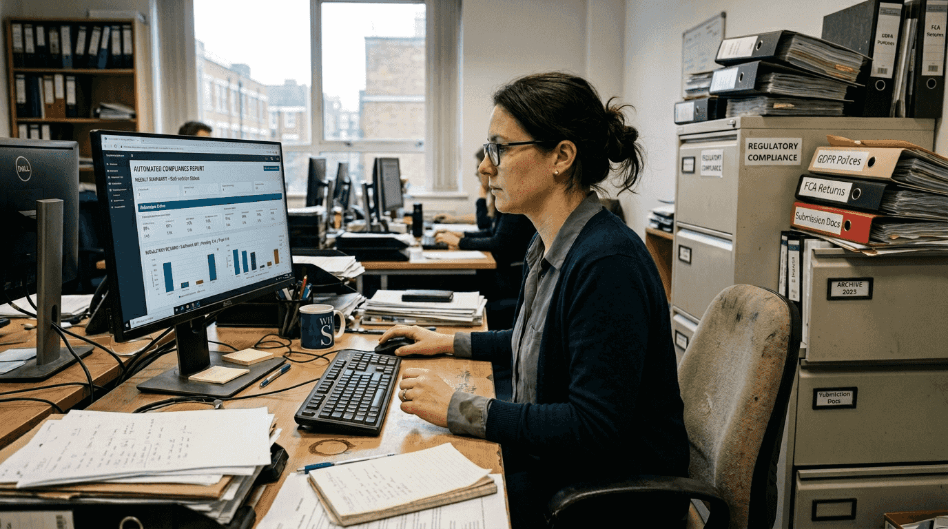 Administrator reviewing compliance dashboard report