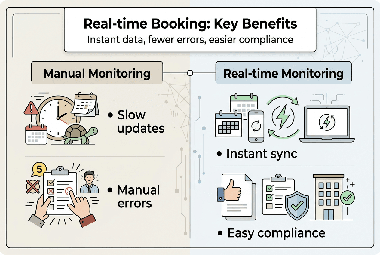 Infographic comparing manual and real-time booking monitoring