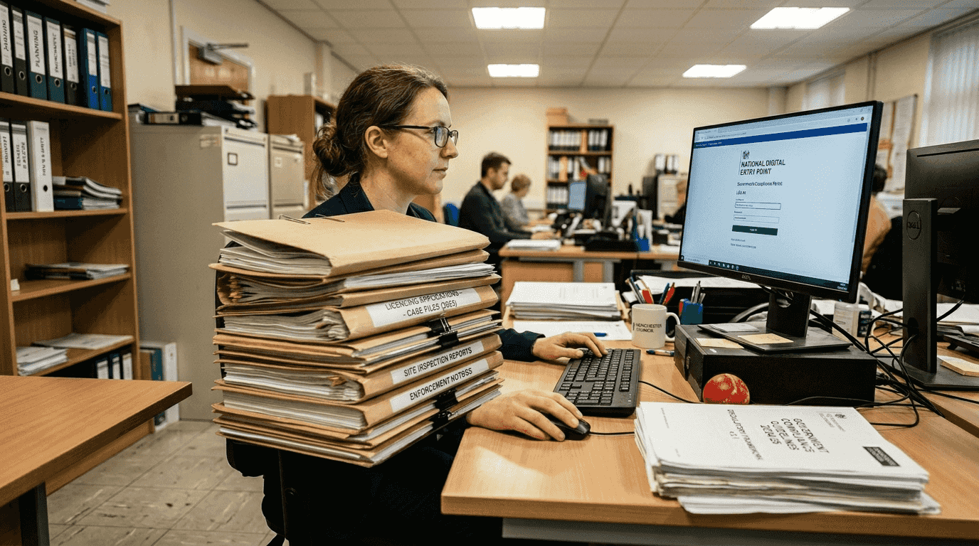 Compliance officer viewing digital entry portal screen