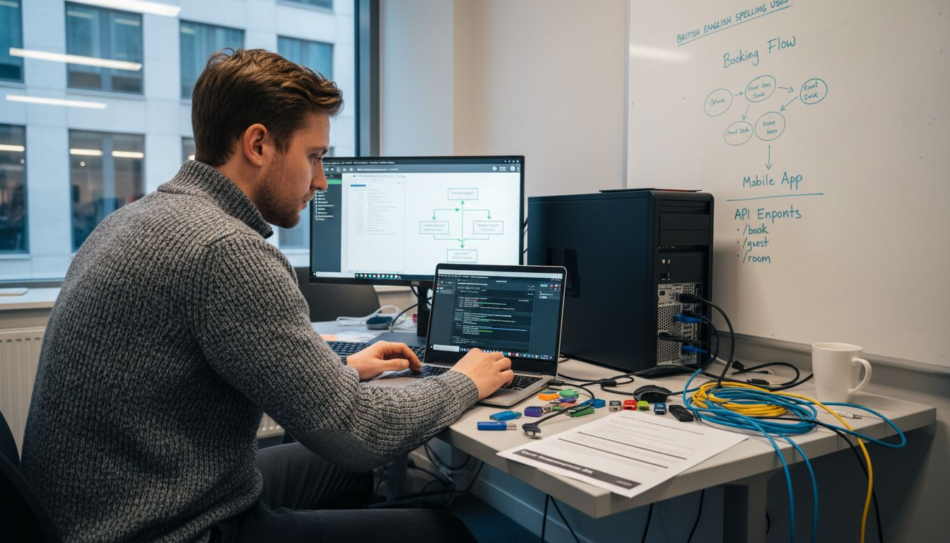 Technical specialist setting up rental software automation