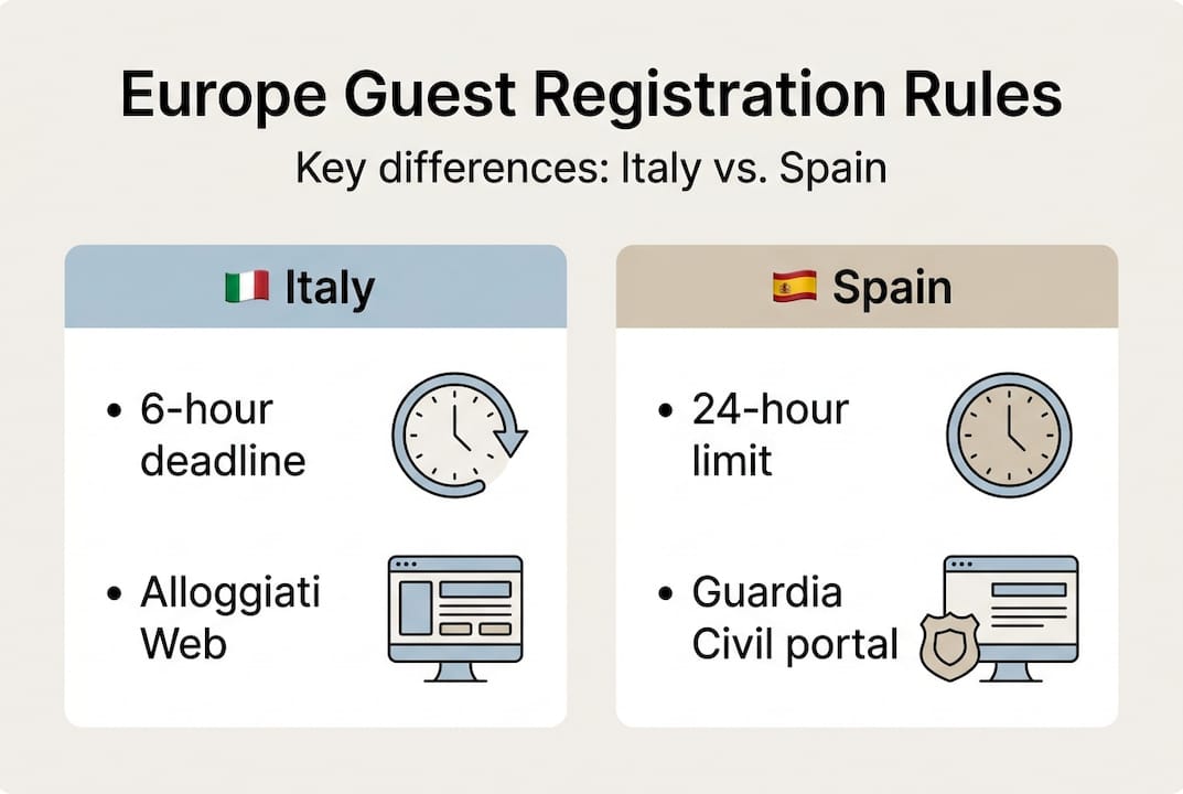 Infographic showing Italy and Spain guest registration differences