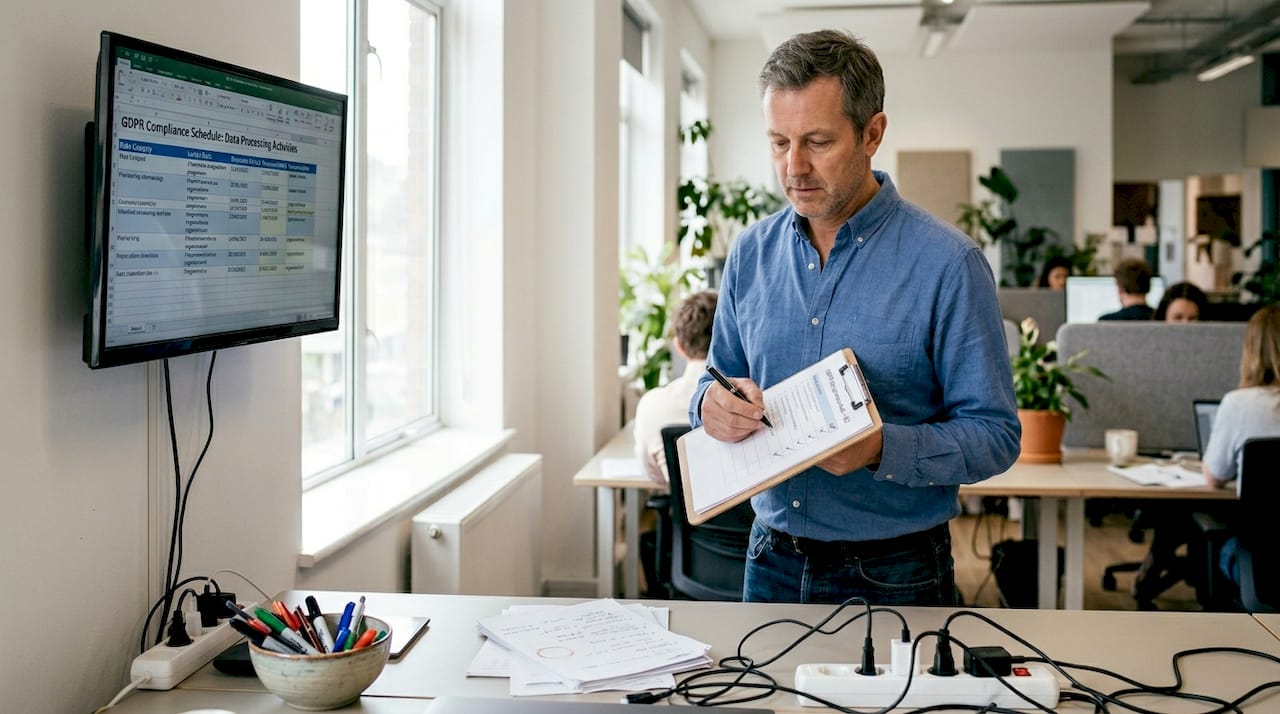 Manager checks data security compliance checklist