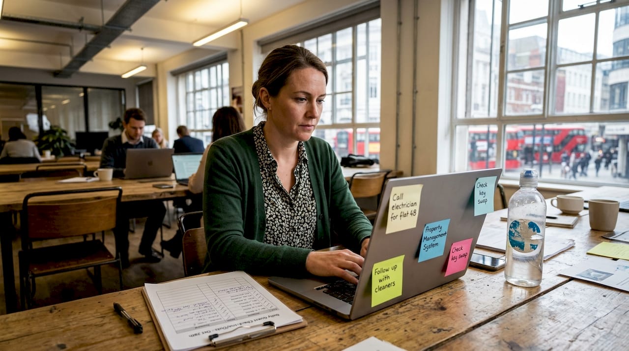 Property manager uses laptop to automate guest data