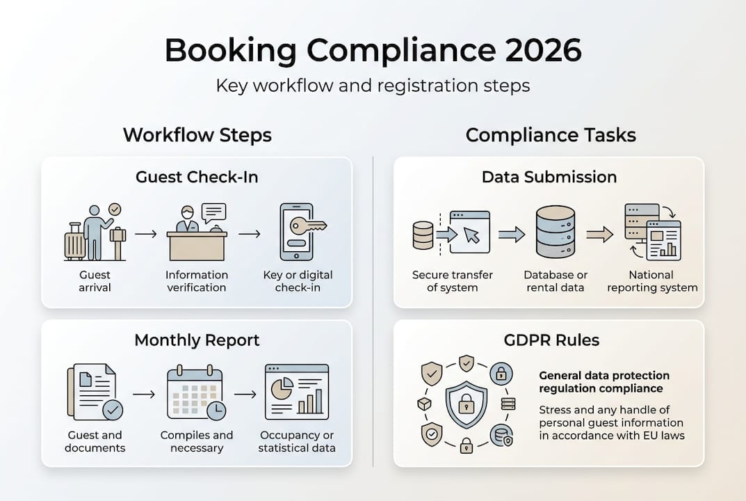 Infographic showing key booking compliance steps