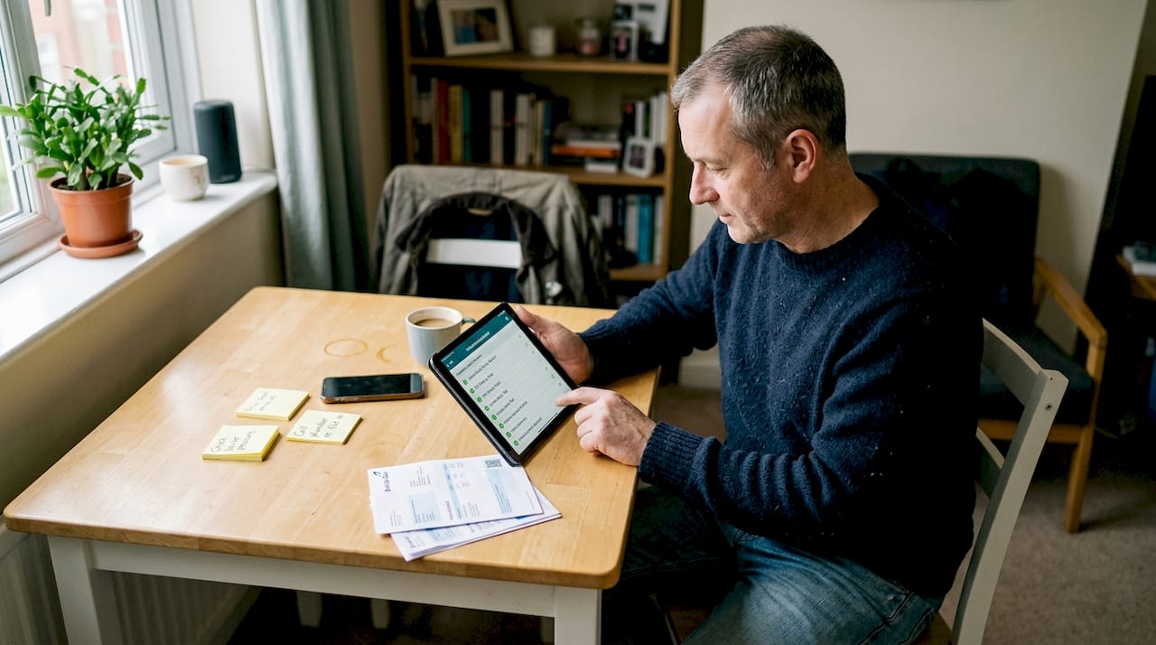 Rental manager using SaaS at home table