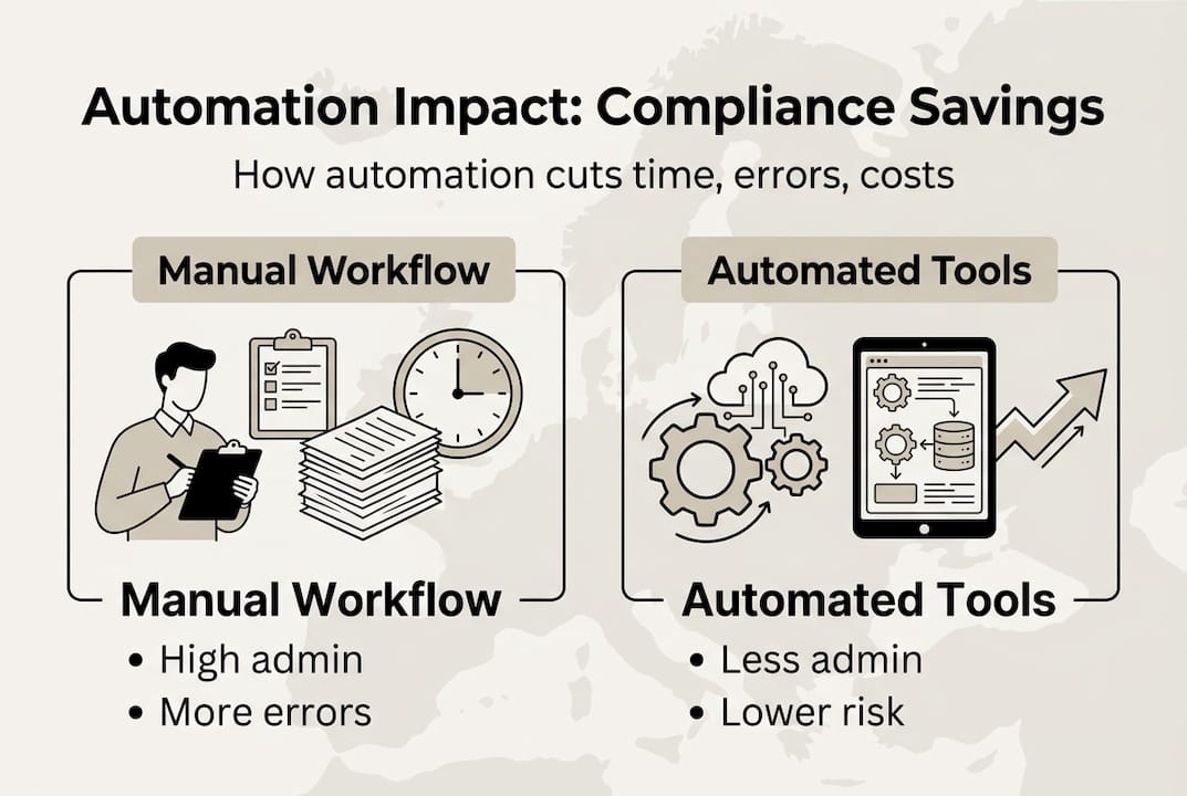 Infographic showing manual vs automated compliance tasks