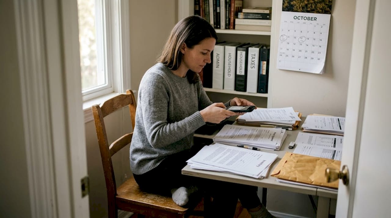 Person scans documents for property registration
