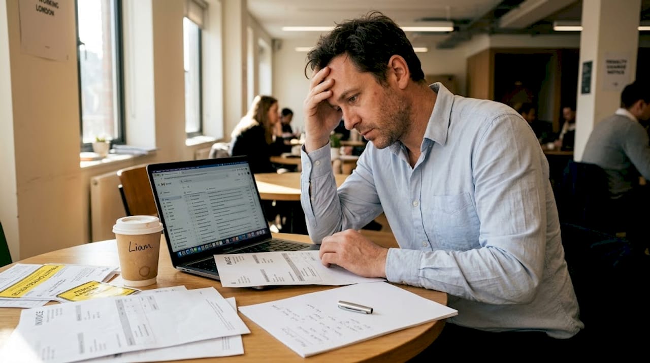 Property manager sorting through compliance paperwork