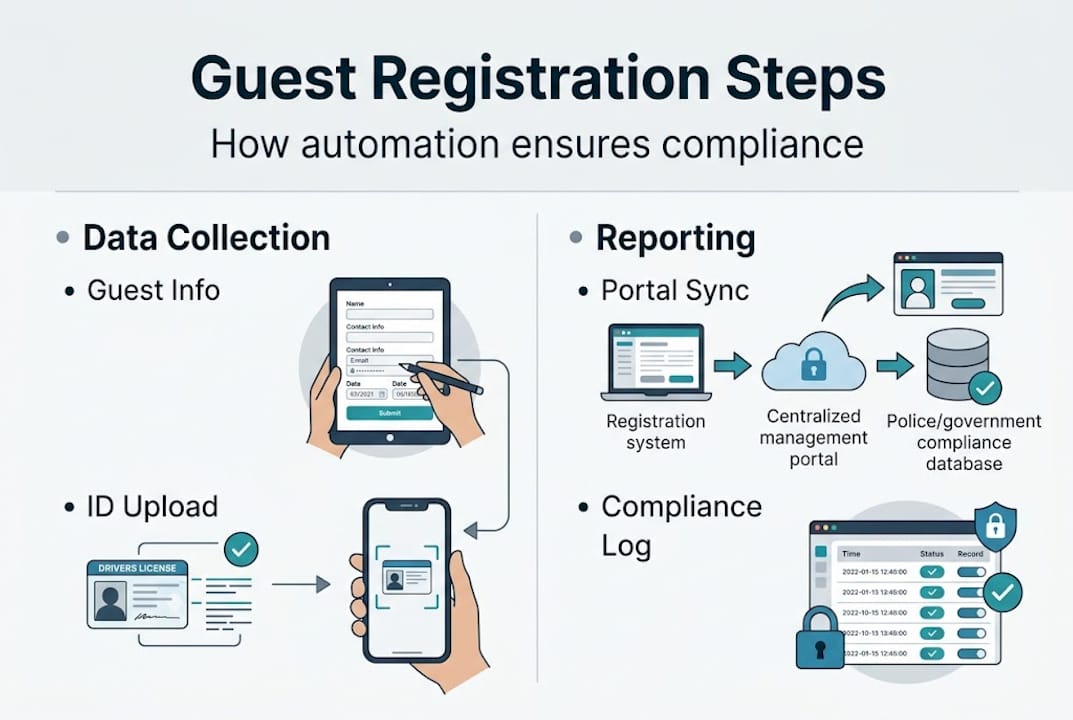 Infographic showing steps in automated guest registration