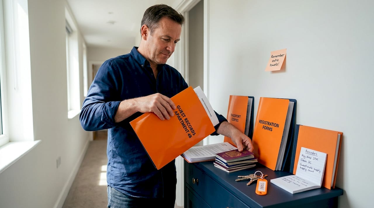 Host organizing short-term rental guest documents