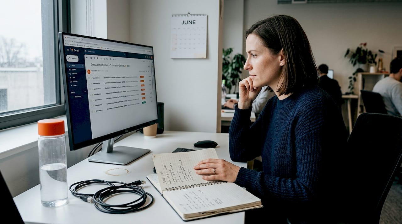 Woman reviewing compliance audit logs at desk