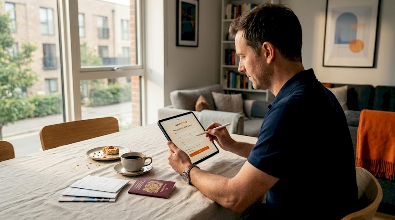 Man using tablet for digital guest check-in