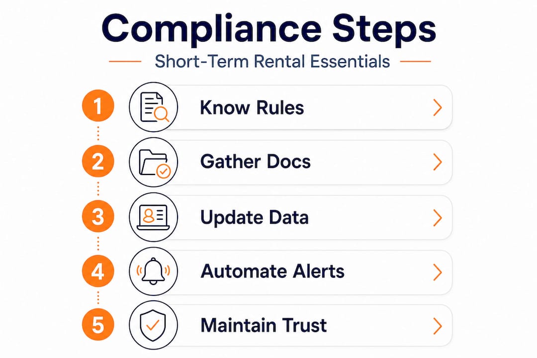 Five-step hospitality compliance process infographic