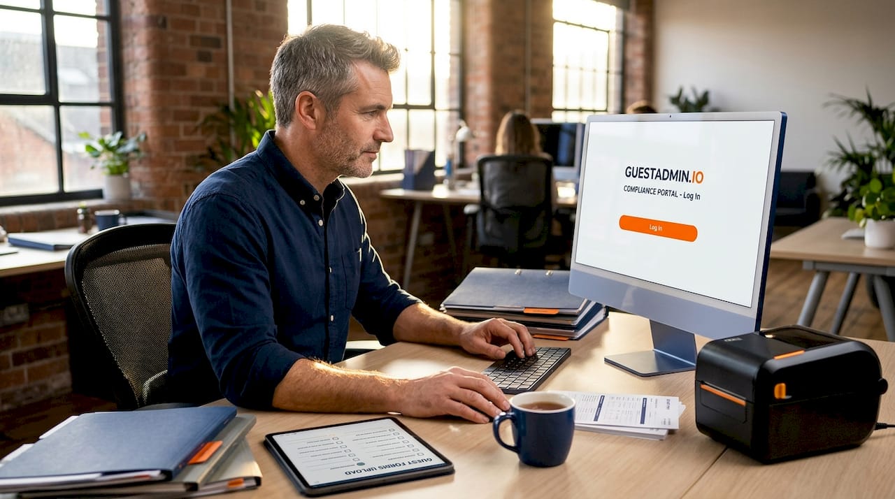 Manager digitally submitting guest compliance records