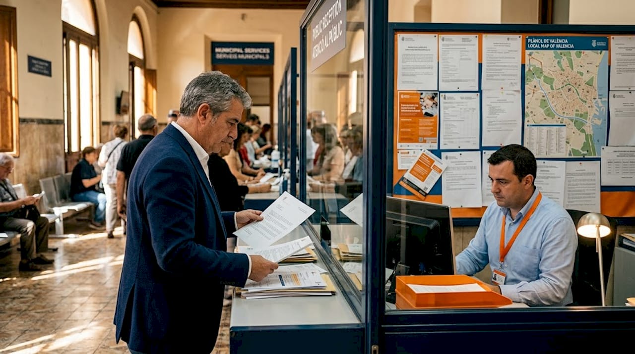 Man submitting license application in city office