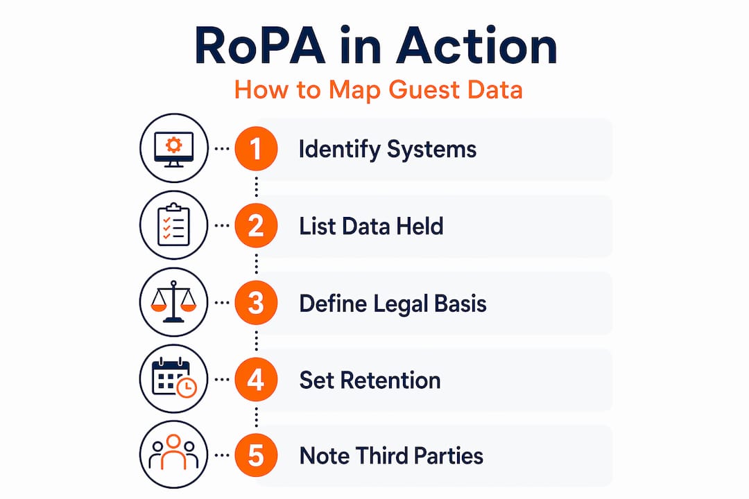 Infographic showing five steps for guest data RoPA