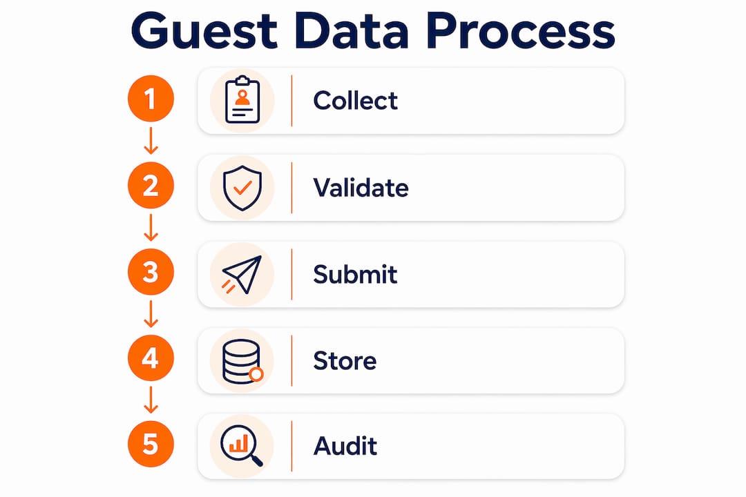 Infographic illustrating guest data compliance workflow steps