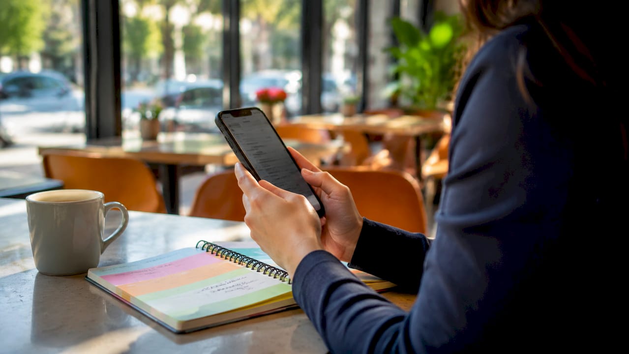 Hands holding smartphone managing guest communication