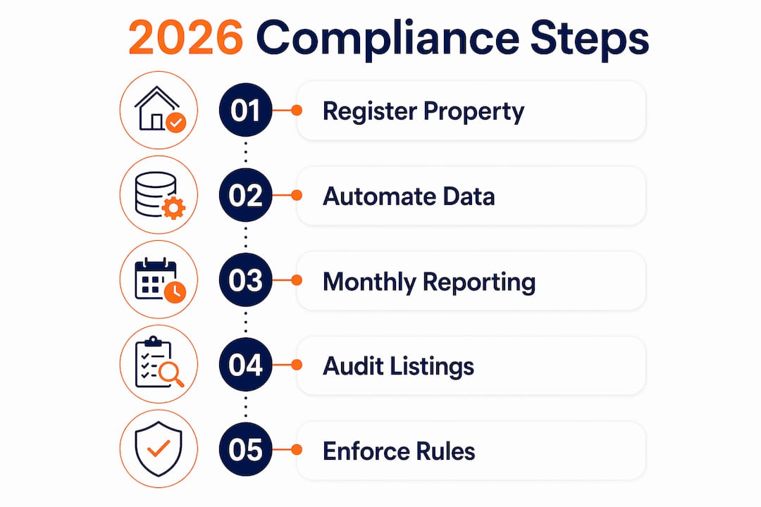 Infographic outlining 2026 hospitality compliance steps