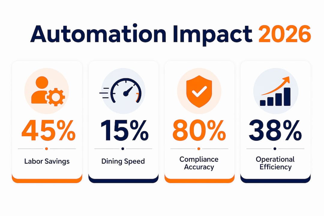 Infographic showing key automation impact statistics in hospitality
