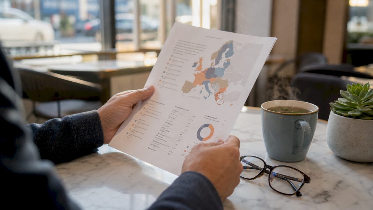 Hands holding rent control summary on kitchen table
