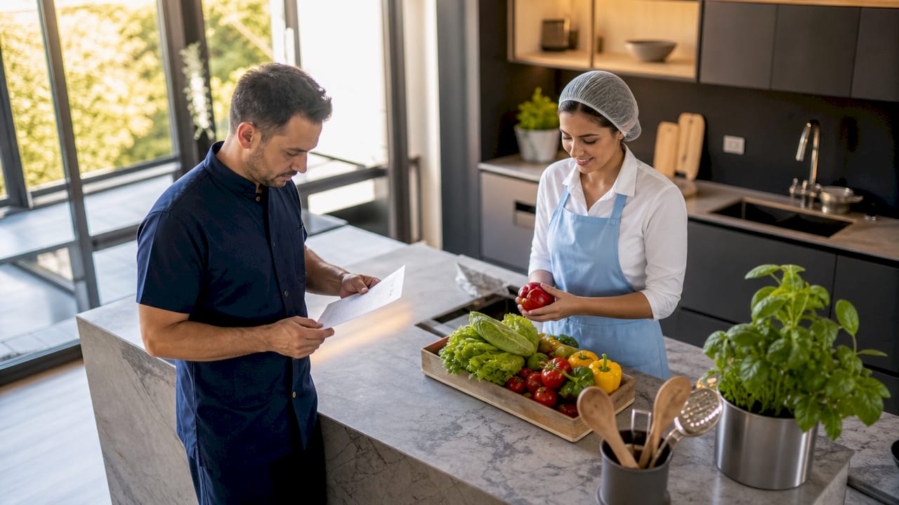 Hospitality staff checking food safety in rental kitchen