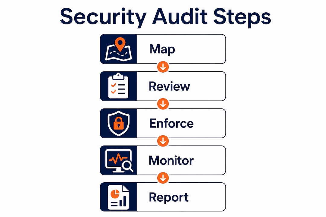 Infographic illustrating five key security audit steps