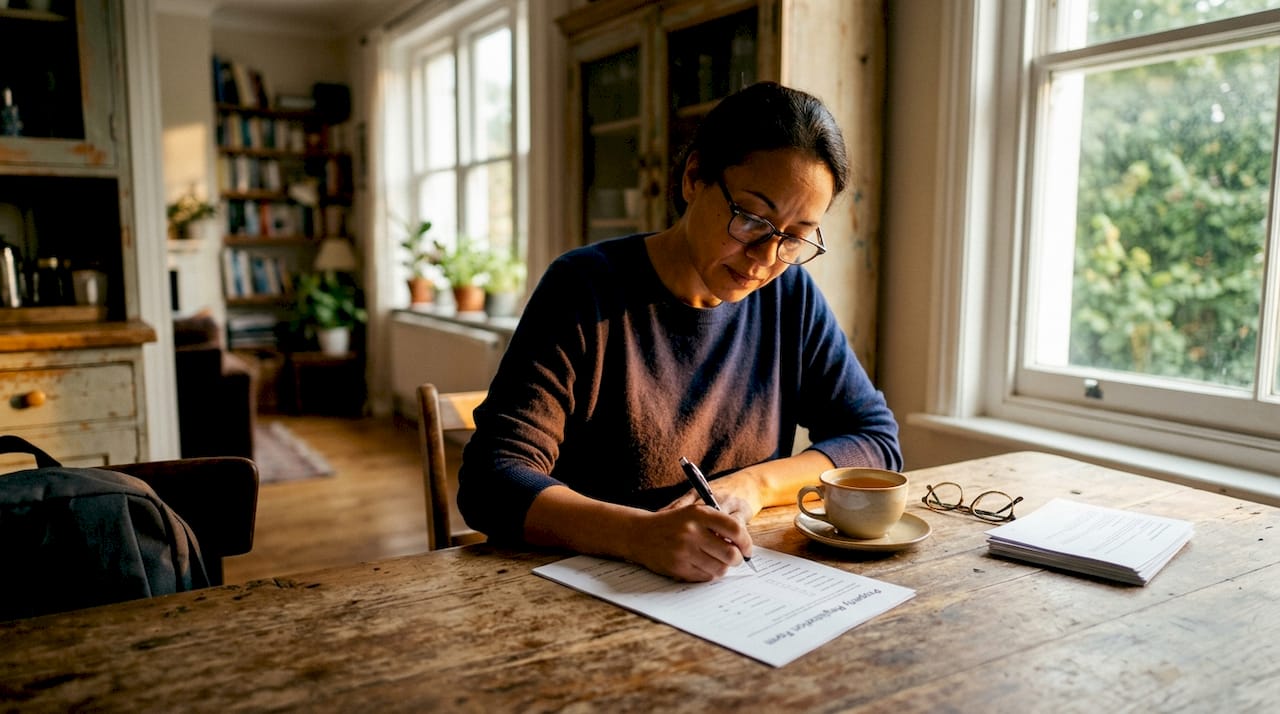 Hands filling short-term rental registration form
