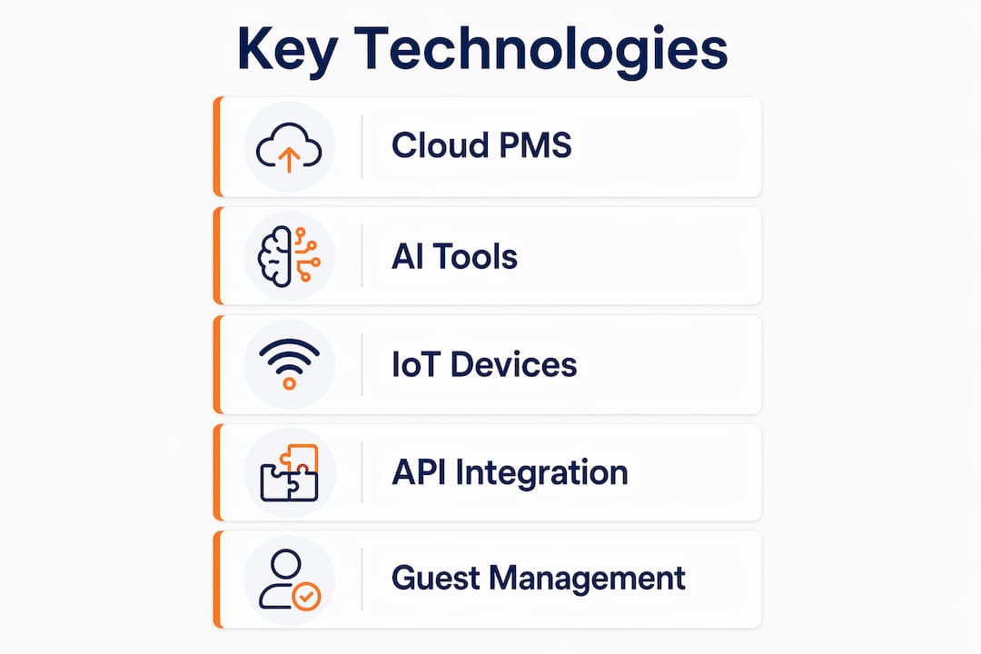 Infographic showing key digital transformation technologies in hospitality sector