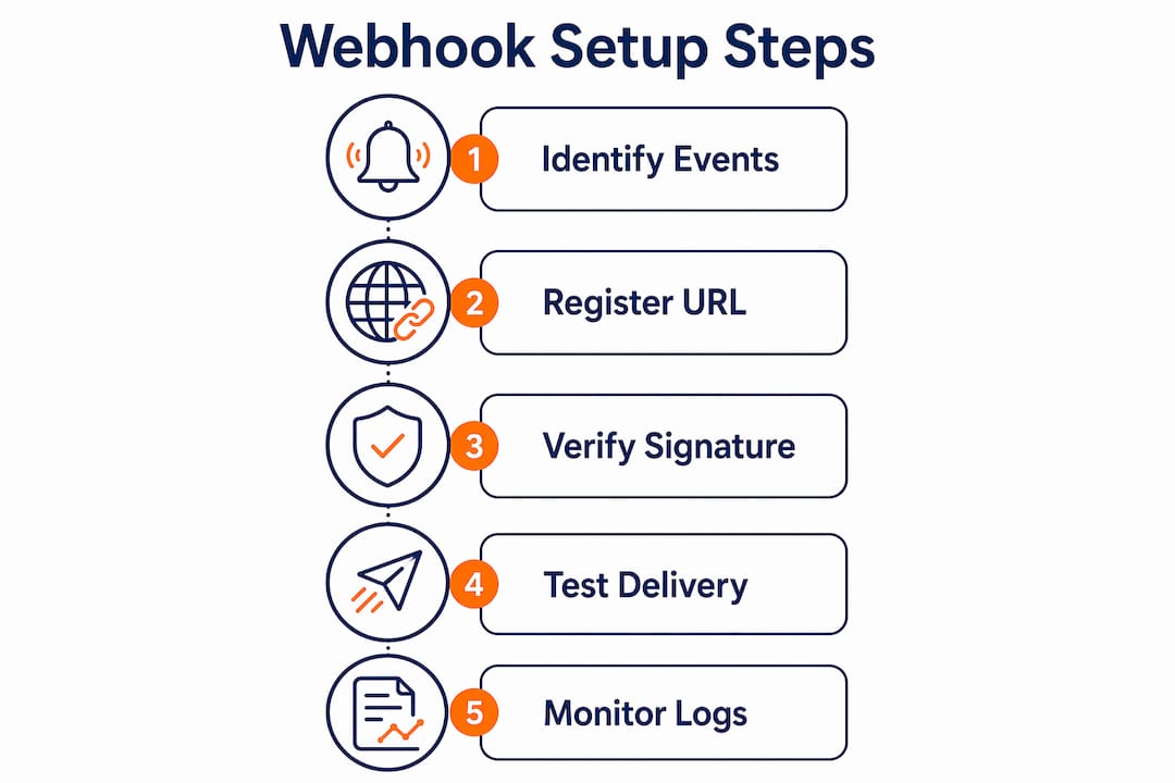 Infographic showing webhook setup steps in order