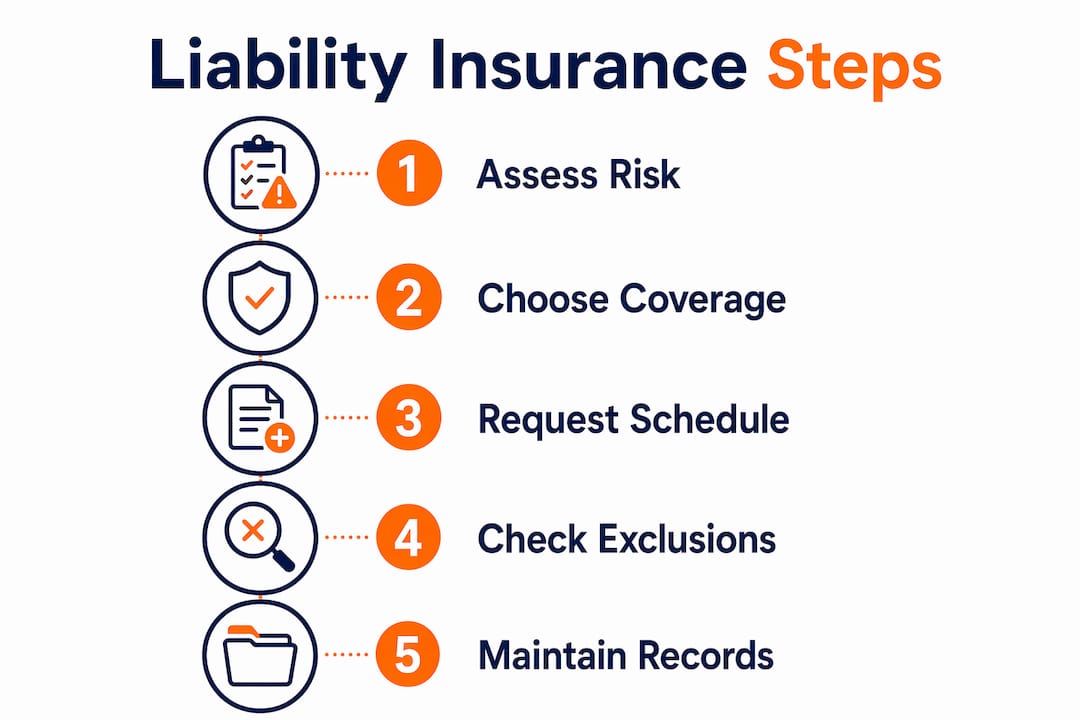 Infographic outlining key liability insurance steps